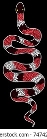 Lampropeltis triangulum vector.Sticker and hand drawn snake for tattoo.Red snake Reptile on black background.