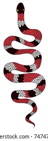 Lampropeltis triangulum vector.Pegatina y serpiente dibujada a mano para tatuar.Reptile serpiente rojo sobre fondo blanco.