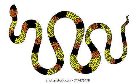Lampropeltis triangulum vector.Sticker and hand drawn snake for tattoo.Red snake Reptile on white background.