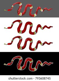 Lampropeltis triangulum vector.Sticker and hand drawn snake for tattoo.Green snake Reptile on white background.