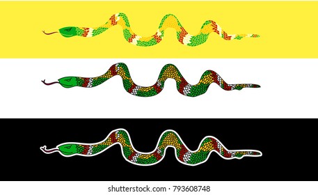 Lampropeltis triangulum vector.Sticker and hand drawn snake for tattoo.Green snake Reptile on white background.