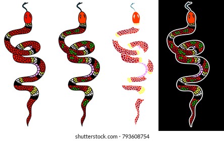 Lampropeltis triangulum vector.Sticker and hand drawn snake for tattoo.Green snake Reptile on white background.