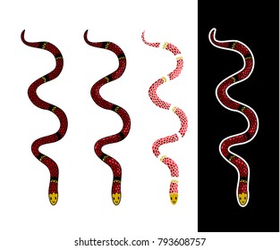 Lampropeltis triangulum vector.Sticker and hand drawn snake for tattoo.Green snake Reptile on white background.