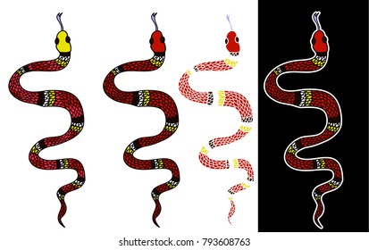 Lampropeltis triangulum vector.Sticker and hand drawn snake for tattoo.Green snake Reptile on white background.