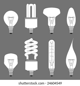 Lamps, bulbs, lighting equipment - vecror illustration. Fully editable, easy color change.