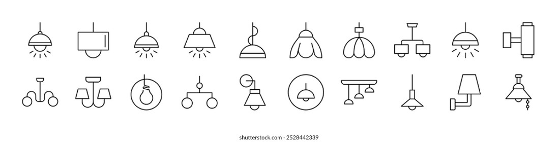 Lamps and Chandeliers Collection of Thin Icons. Editable Stroke. Suitable for Web Sites, Books, Cards, Apps