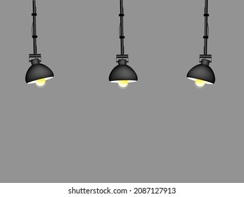 Lamps, chandeliers with a light bulb are attached to the ceiling. A powerful light source illuminates the show, stage, stage event and the surrounding area. Vector illustration
