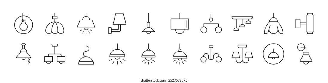 Lamps and Chandeliers Related Icon Set. Editable Stroke. Suitable for Web Sites, Books, Cards, Apps 