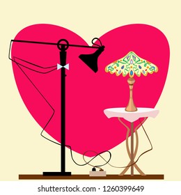 lamps depict a romantic mood on the background of the heart