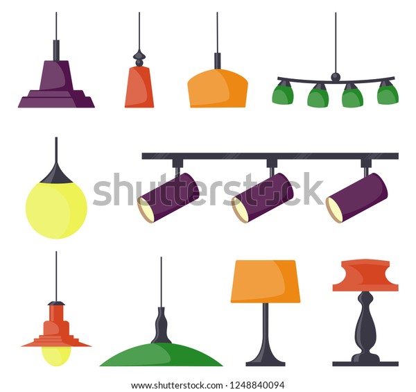 Lamps Different Types Set Chandeliers Lamps Stock