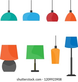 Lamps of different types, set. Simple vector illustration. 