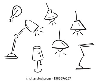Lamps Doodle, line hand drawn vector design. Great for mobile app, web design, banner, etc