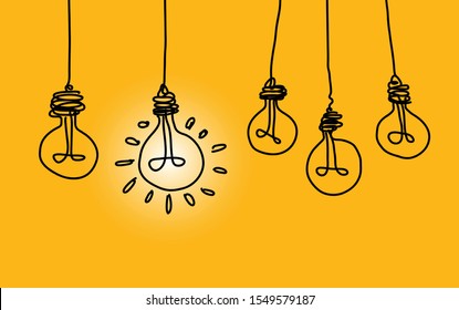 Lamps hanging from above, line drawing style,creative idea, vector design