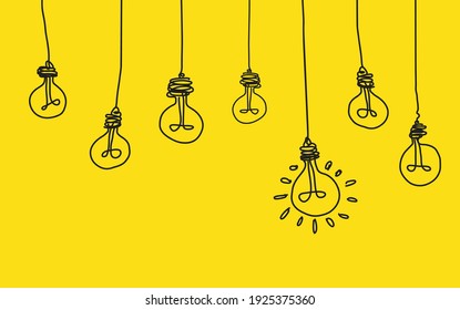 Lamps hanging from above, line drawing style,creative idea, vector design