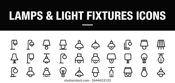 Lamps and light fixtures icons isolated on white background