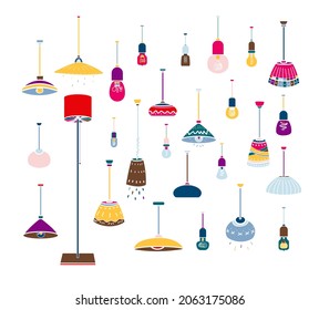 lamps and lightbulb vector illustration set