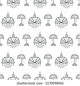 Lamps and lighting fixtures. Seamless pattern on a white background.