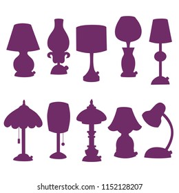 Lamps lights silhouettes vector icons set