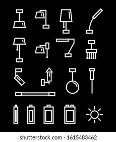 Lamps. Set of icons.
Devices for lighting in the dark, flat, symbolic images.