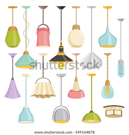 Lamps sign set for interior on white background. Interior light design vector illustration