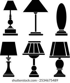 Lamps silhouettes collection on white background 