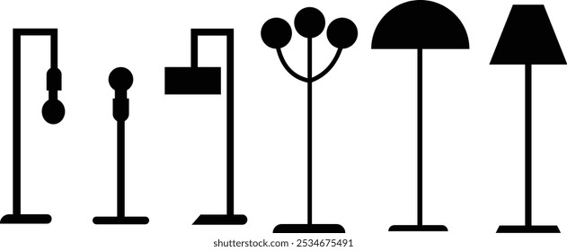 Lamps silhouettes collection on white background 