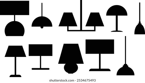 Lamps silhouettes collection on white background 