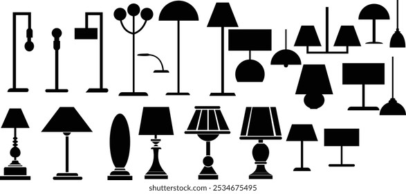 Lamps silhouettes collection on white background 