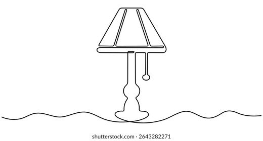 Lampshade Continuous Line Art Illustration, Continuous one line drawing. Lamp on the table. Vector illustration. One continuous drawn line art doodle linear, A simple line drawing of a desk lamp.