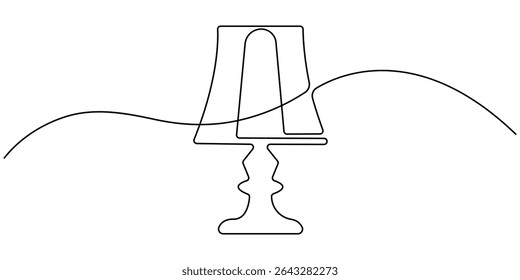 Lampshade Ilustração de Arte de Linha Contínua, Desenho de uma linha contínua. Lâmpada na mesa. Ilustração vetorial. Um desenho contínuo da arte da linha do desenho linear, Um desenho de linha simples de uma lâmpada de mesa.