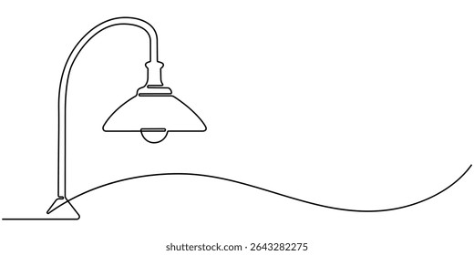 Lampshade Ilustração de Arte de Linha Contínua, Desenho de uma linha contínua. Lâmpada na mesa. Ilustração vetorial. Um desenho contínuo da arte da linha do desenho linear, Um desenho de linha simples de uma lâmpada de mesa.