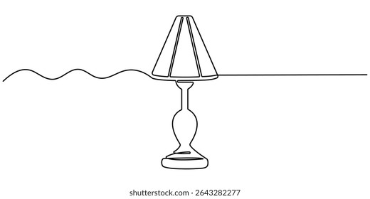 Lampshade Ilustração de Arte de Linha Contínua, Desenho de uma linha contínua. Lâmpada na mesa. Ilustração vetorial. Um desenho contínuo da arte da linha do desenho linear, Um desenho de linha simples de uma lâmpada de mesa.