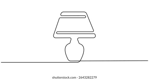Lampshade Ilustração de Arte de Linha Contínua, Desenho de uma linha contínua. Lâmpada na mesa. Ilustração vetorial. Um desenho contínuo da arte da linha do desenho linear, Um desenho de linha simples de uma lâmpada de mesa.