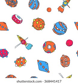 Lampwork theme seamless pattern - different beads and torch, hand drawn
