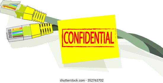 Lan cable confidential data on white background