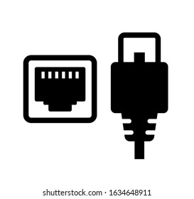 Lan cable and connector (plug) vector icon illustration