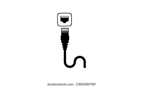 LAN cable and connector silhouette, high quality vector