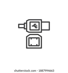 LAN cable plug line icon. linear style sign for mobile concept and web design. Ethernet connectors and socket outline vector icon. Symbol, logo illustration. Vector graphics