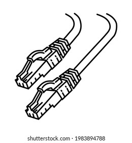 Lan Cable as Telecommunication Equipment Hand Drawn Icon Set Vector.