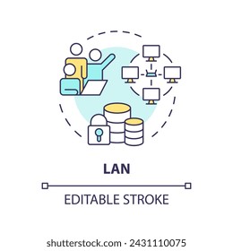 Lan connection type multi color concept icon. Internet communication technology. System infrastructure administration. Round shape line illustration. Abstract idea. Graphic design. Easy to use