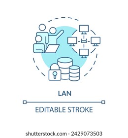 Lan connection type soft blue concept icon. Internet communication technology. System infrastructure administration. Round shape line illustration. Abstract idea. Graphic design. Easy to use