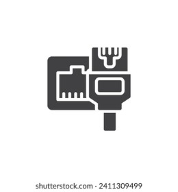 LAN connection vector icon. filled flat sign for mobile concept and web design. Ethernet cable and port glyph icon. Symbol, logo illustration. Vector graphics