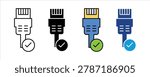 LAN Ethernet Cable Verification and Network Connection Safety Icon Set. vector illustration