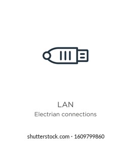Lan icon. Thin linear lan outline icon isolated on white background from electrian connections collection. Line vector sign, symbol for web and mobile