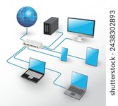 Lan network 3D diagram for business and technology concept.
WAN of computer networking vector.