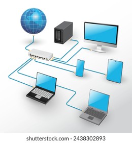 Lan network 3D diagram for business and technology concept.
WAN of computer networking vector.