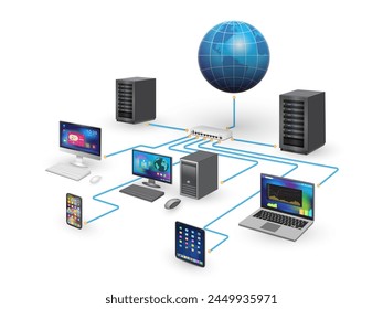 Lan network 3D diagram for business and technology concept.
WAN of computer networking vector.