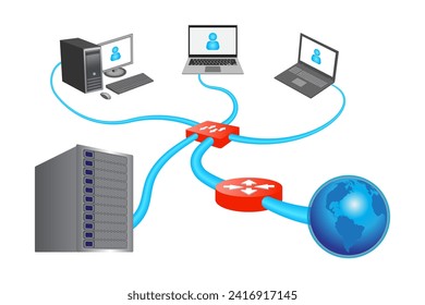 LAN Network 3d Diagram Vector Illustration. Internet concept.