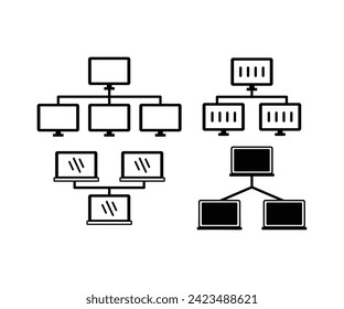 LAN network computer icons vector design black white outline simple flat style on white background 