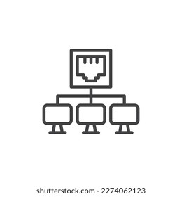 LAN network connection line icon. linear style sign for mobile concept and web design. Computer network outline vector icon. Symbol, logo illustration. Vector graphics